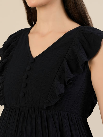 Maternity & Nursing Navy Blue Cotton Sleeveless Midi Dress