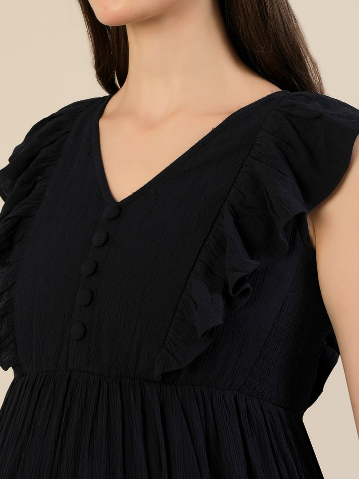 Maternity & Nursing Navy Blue Cotton Sleeveless Midi Dress