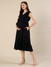 Maternity & Nursing Navy Blue Cotton Sleeveless Midi Dress