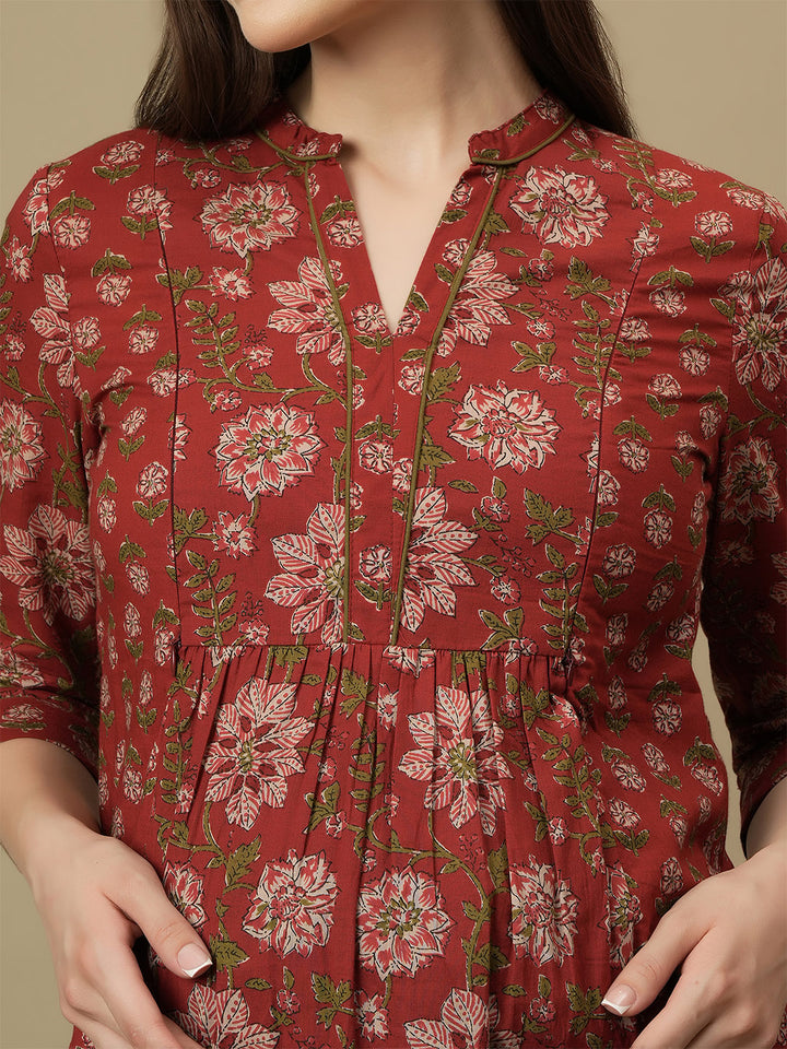 Maternity Cotton Short Red Kurti