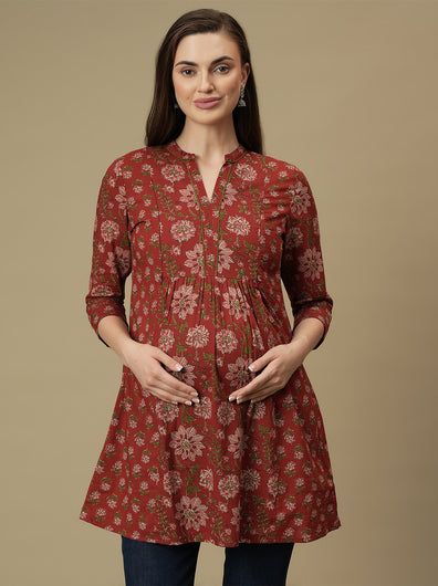Maternity Cotton Short Red Kurti