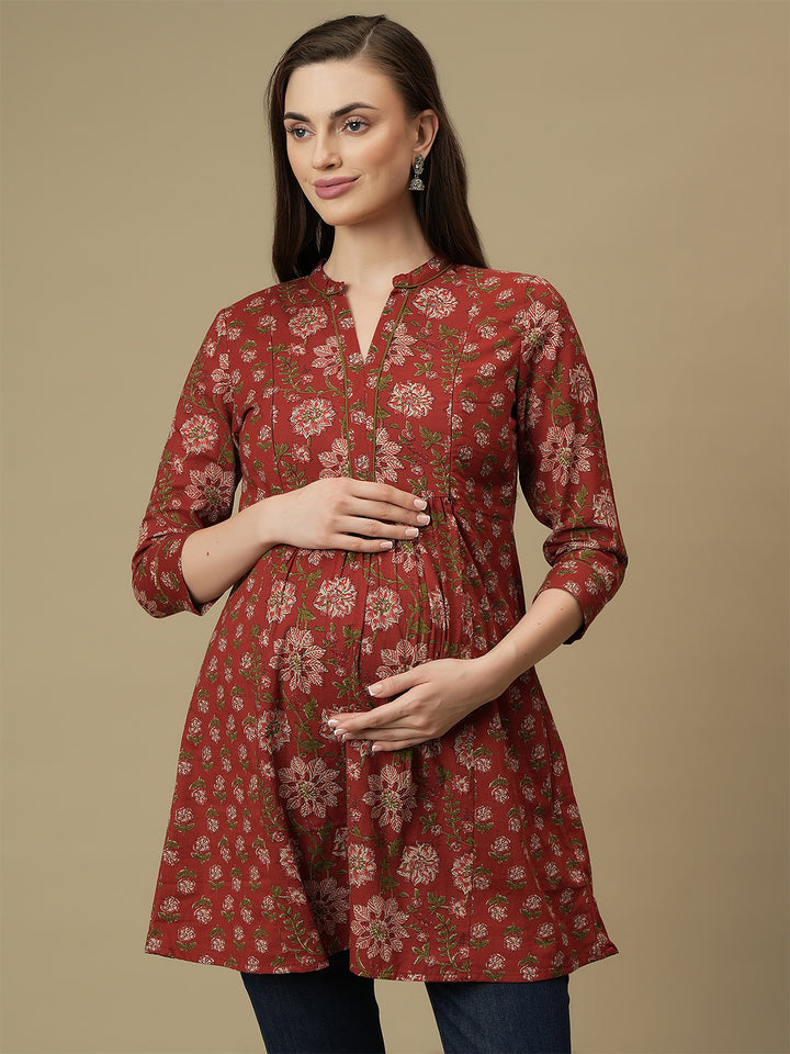 Maternity Cotton Short Red Kurti