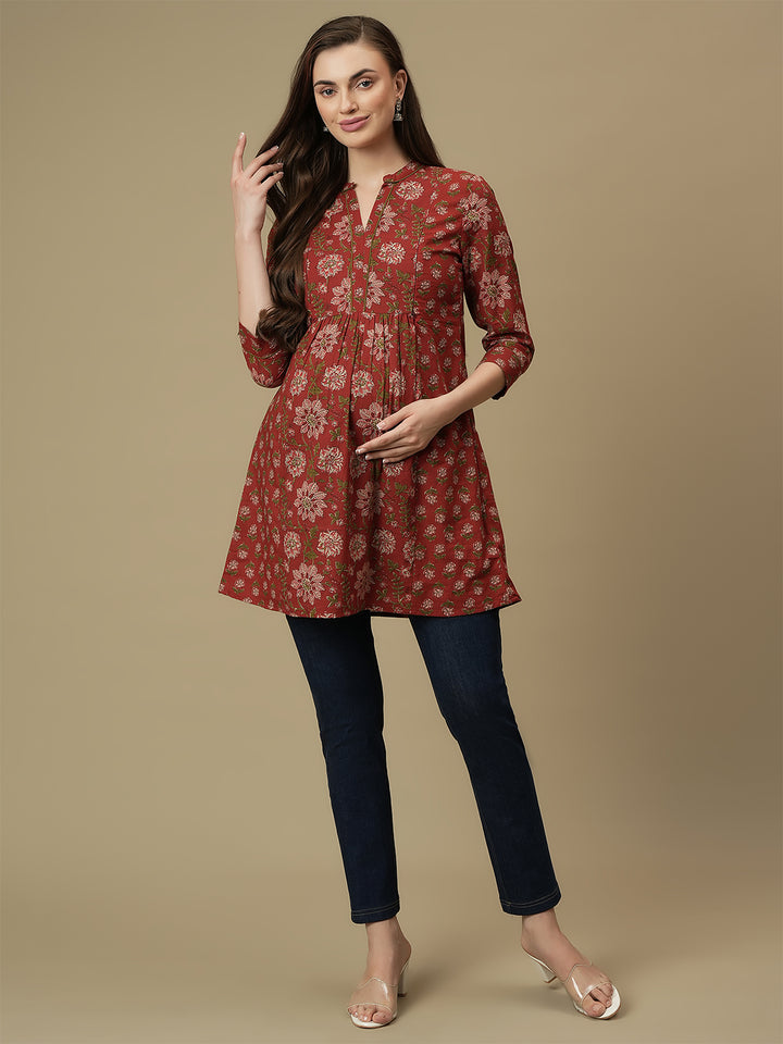 Maternity Cotton Short Red Kurti