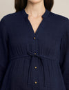 Maternity Denim Gauze Button-Down Midi Dress