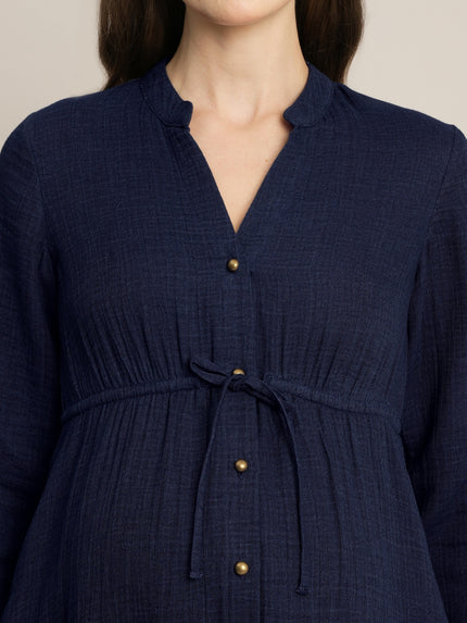 Maternity Denim Gauze Button-Down Midi Dress