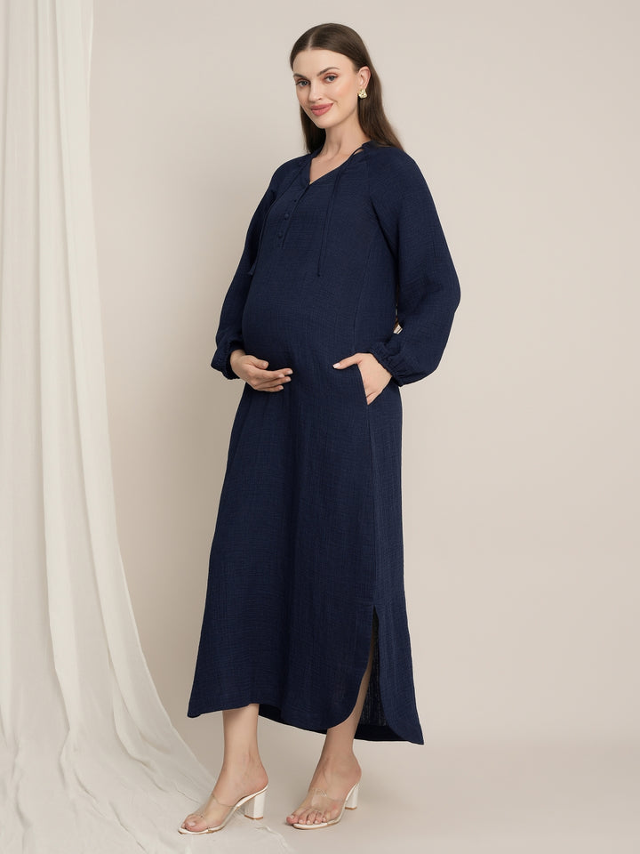 Maternity Denim Maxi Shirt Dress