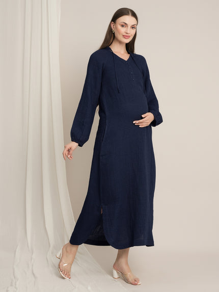 Maternity Denim Maxi Shirt Dress