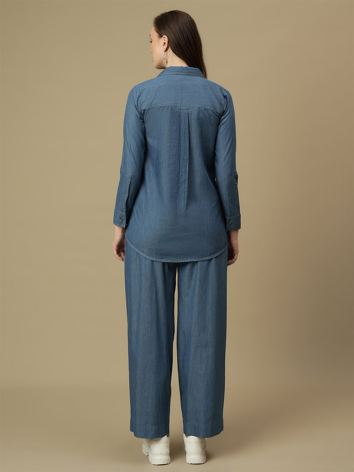 Maternity Denim Shirt with Wide-leg Jeans Co-ord Set