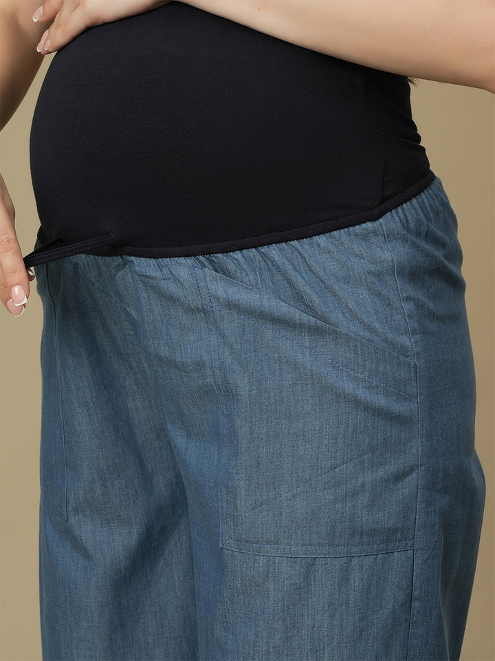 Maternity Denim Shirt with Wide-leg Jeans Co-ord Set