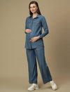 Maternity Denim Shirt with Wide-leg Jeans Co-ord Set