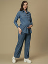 Maternity Denim Shirt with Wide-leg Jeans Co-ord Set