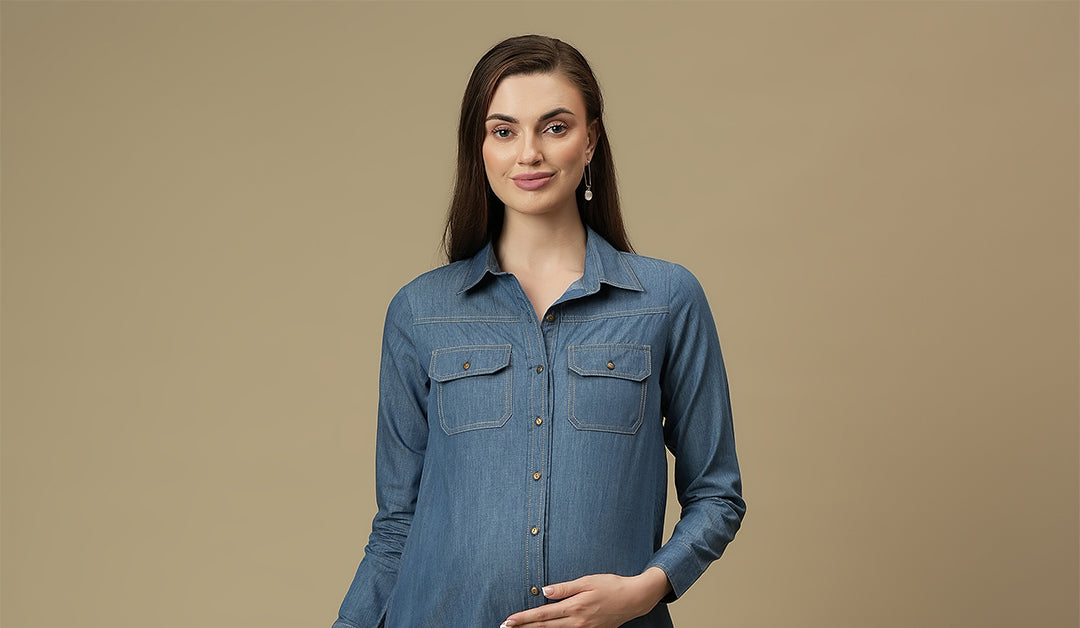 Buy Maternity Denim Shirt with Wide-leg Jeans Co-ord Set
