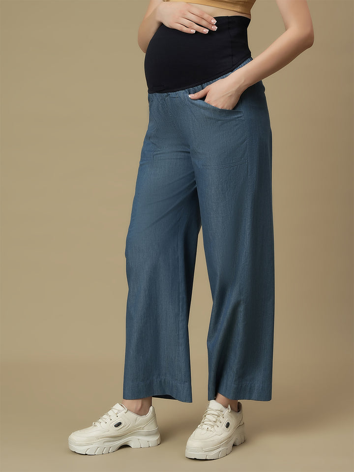 Maternity Denim Shirt with Wide-leg Jeans Co-ord Set