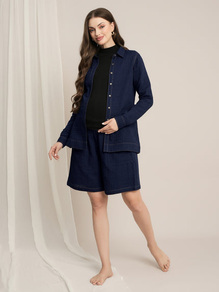 Maternity Denim Gauze Shirt & Shorts Co-ord Set