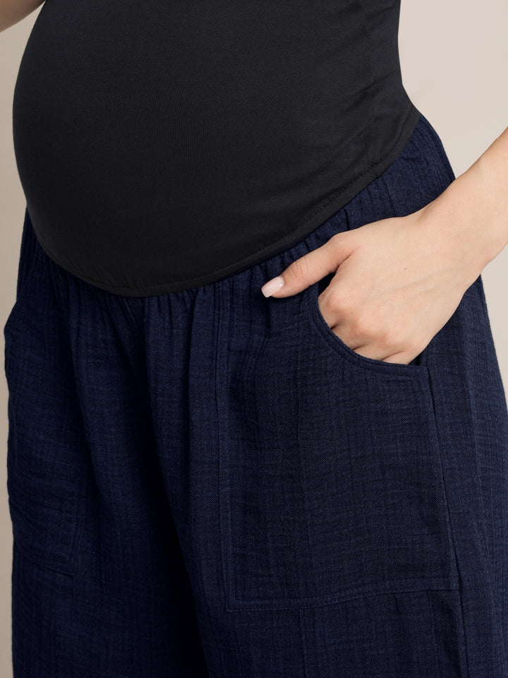 Maternity Denim Gauze Shirt & Shorts Co-ord Set
