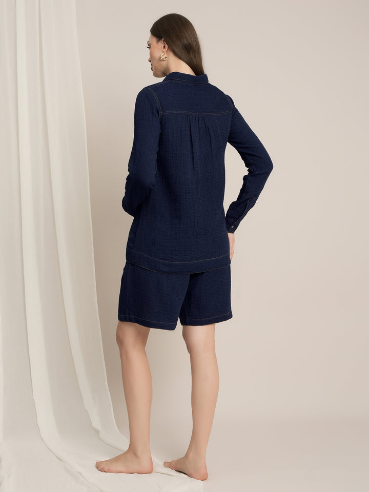 Maternity Denim Gauze Shirt & Shorts Co-ord Set