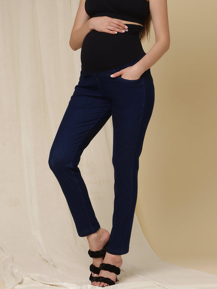 Maternity Denim Trousers- Navy Blue