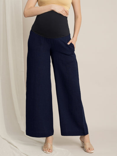 Maternity Denim Gauze Wide-Leg Palazzo Pants - Navy Blue