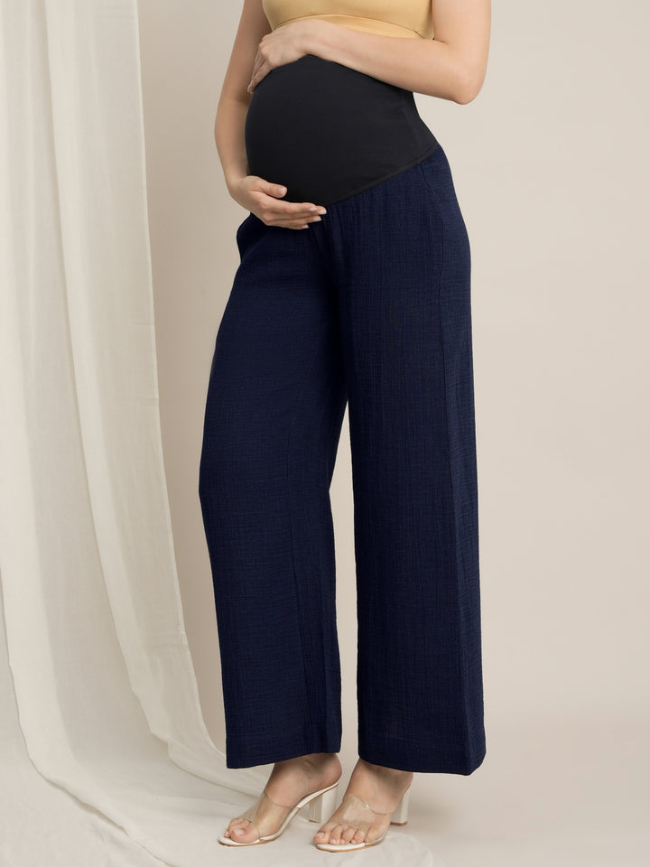 Maternity Denim Gauze Wide-Leg Palazzo Pants - Navy Blue