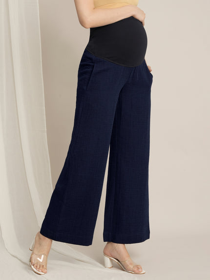 Maternity Denim Gauze Wide-Leg Palazzo Pants - Navy Blue