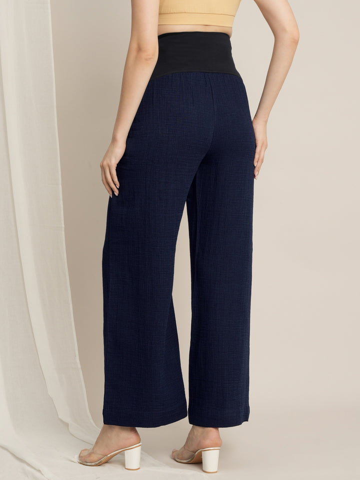 Maternity Denim Gauze Wide-Leg Palazzo Pants - Navy Blue