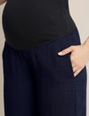 Maternity Denim Gauze Wide-Leg Palazzo Pants - Navy Blue