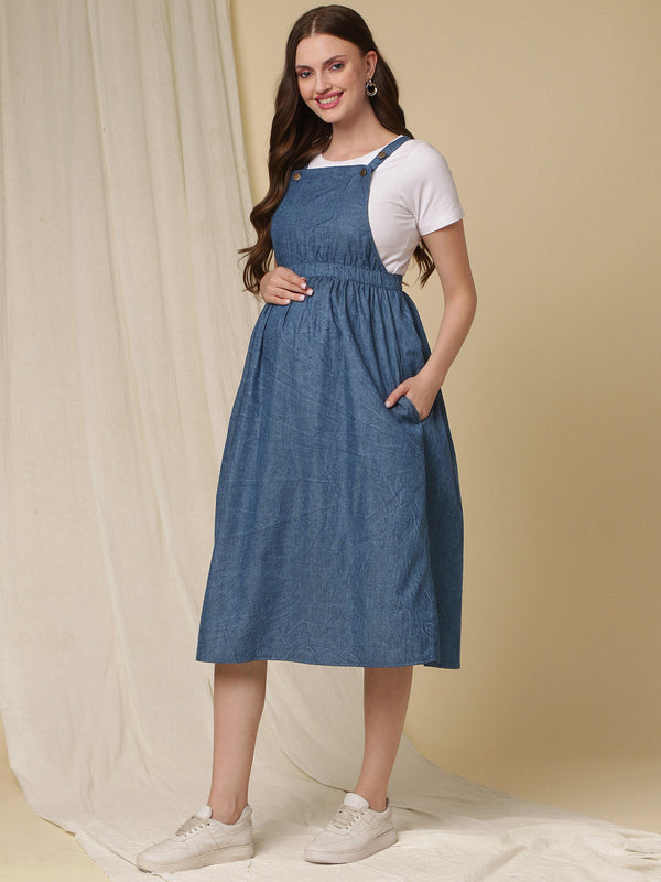 Stylish Maternity Denim Pinafore Dress