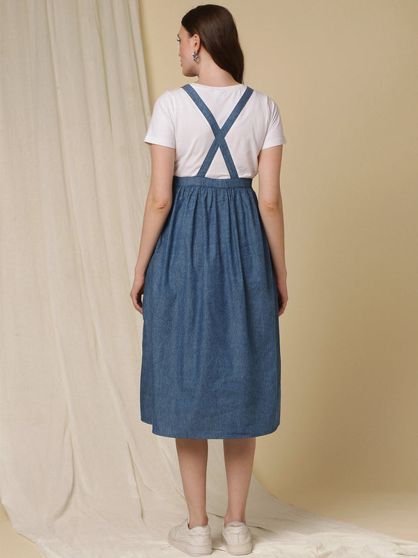 Maternity Blue Denim Pocket Pinafore Dress | New Look