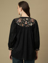 Maternity Embroidered Black Cotton Tunic Top