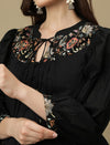 Maternity Embroidered Black Cotton Tunic Top