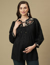 Maternity Embroidered Black Cotton Tunic Top