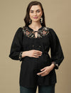 Maternity Embroidered Black Cotton Tunic Top