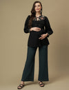 Maternity Embroidered Black Cotton Tunic Top