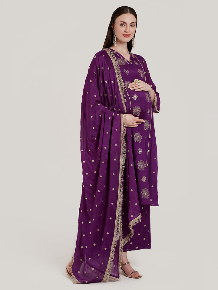 3pc. Maternity Embroidery Kurta + Palazzo Set