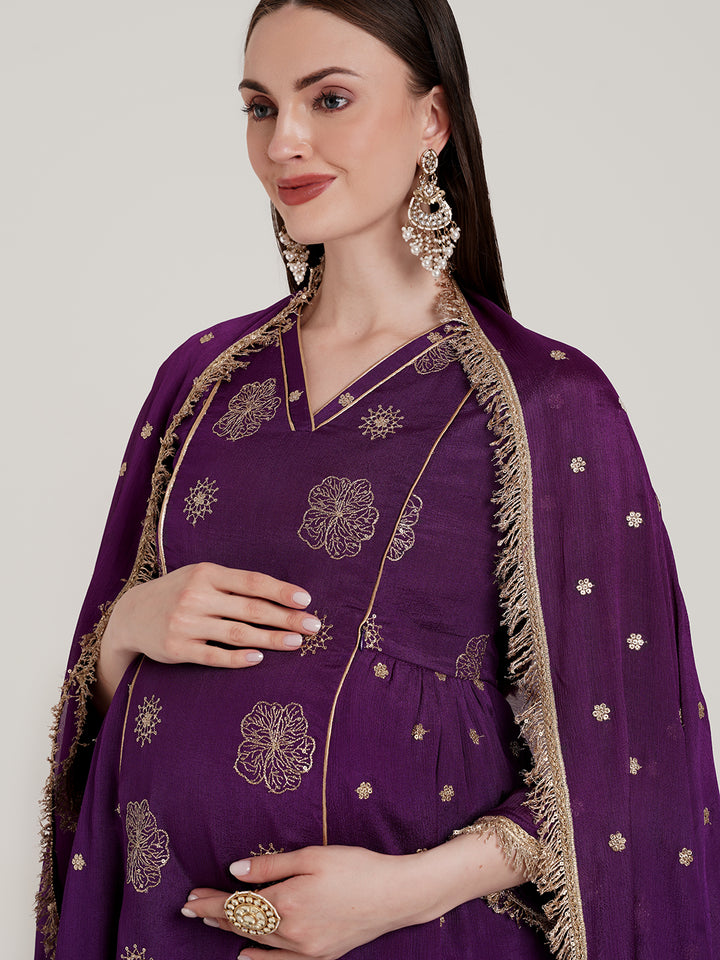 3pc. Maternity Embroidery Kurta + Palazzo Set