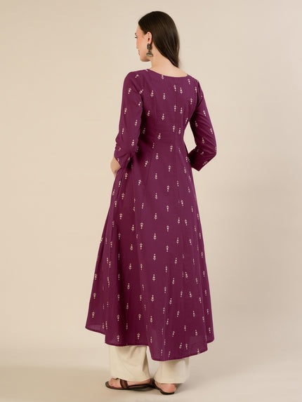 Maternity & Nursing Ethnic Print Cotton Long Kurta with Dupatta