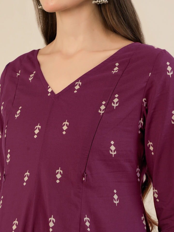 Maternity & Nursing Ethnic Print Cotton Long Kurta with Dupatta
