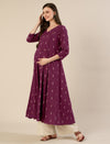 Maternity & Nursing Ethnic Print Cotton Long Kurta with Dupatta