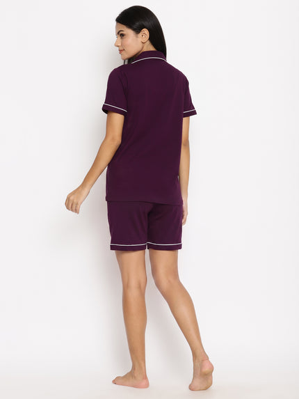 Maternity Night Suit Shorts Set- Purple