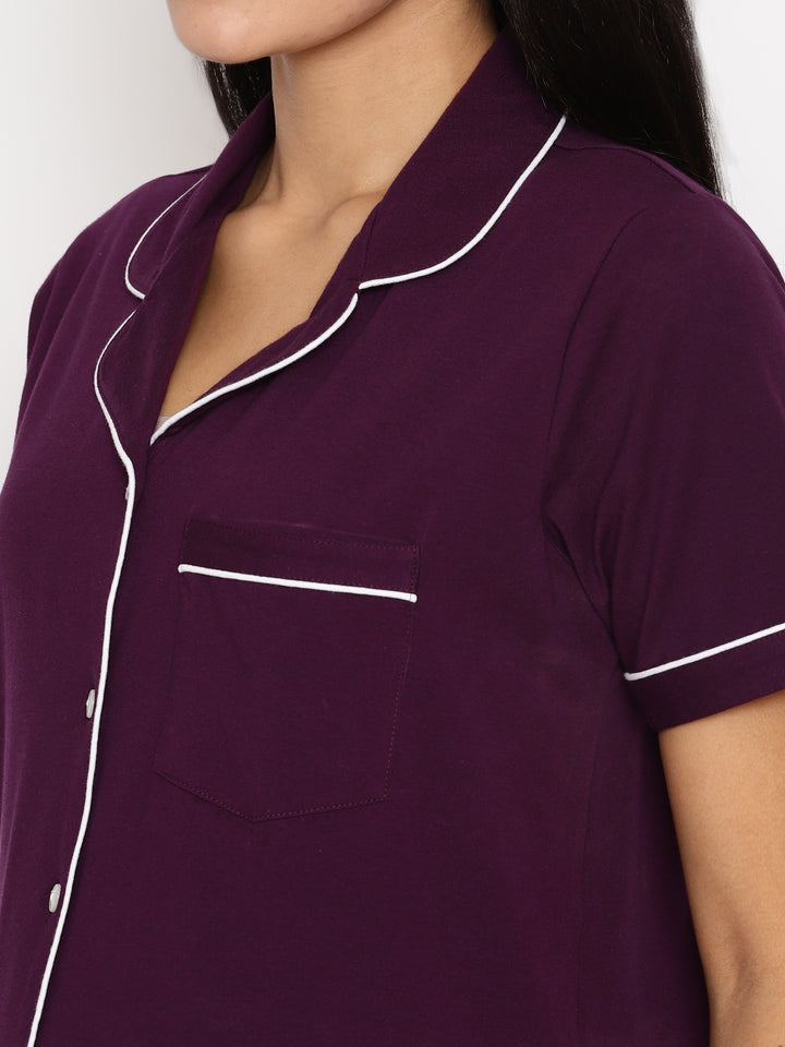 Maternity Night Suit Shorts Set- Purple