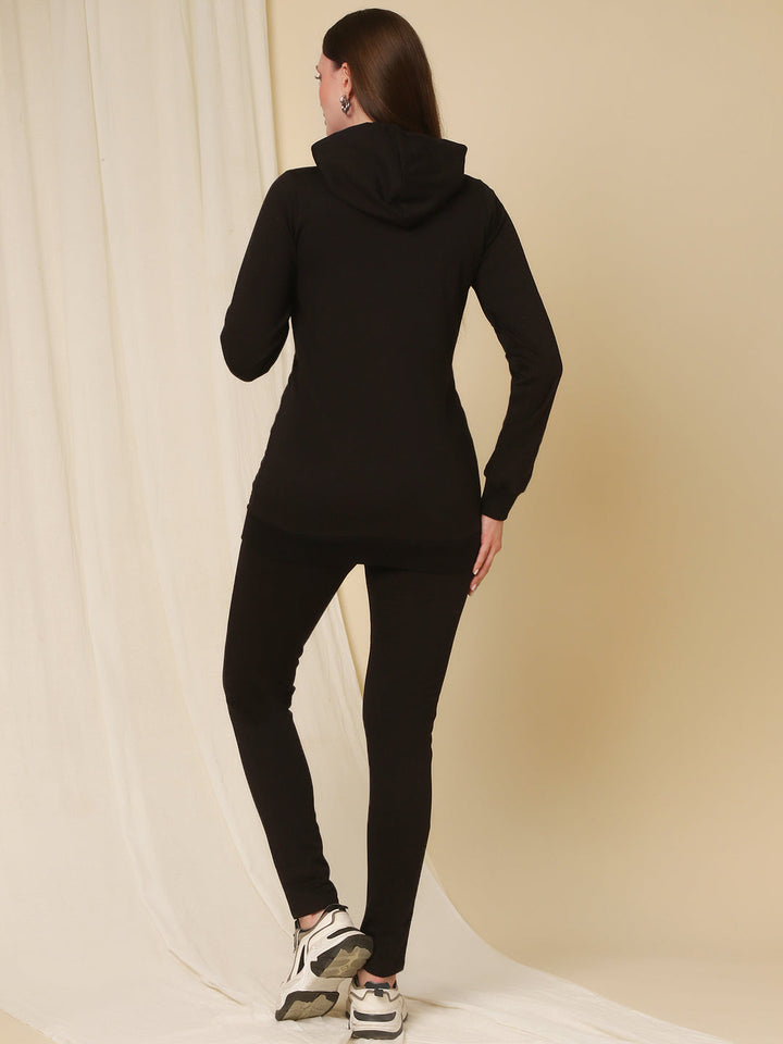 Winter Fleece Maternity Hoodie Set- Black