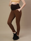 Maternity Fleece-lined Winter Leggings- Brown