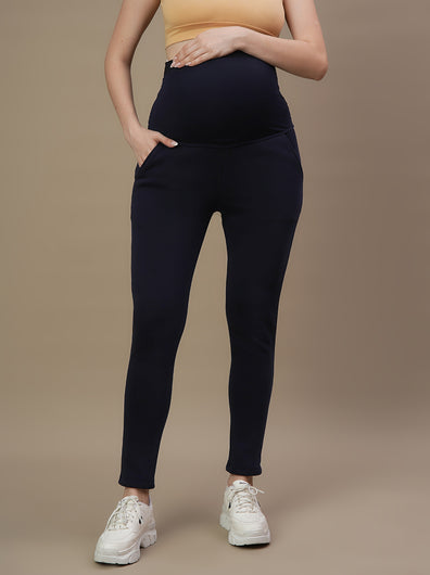 Maternity Fleece-lined Winter Leggings- Navy Blue