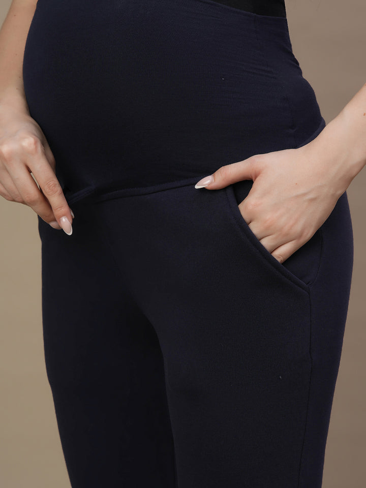 Maternity Fleece-lined Winter Leggings- Navy Blue