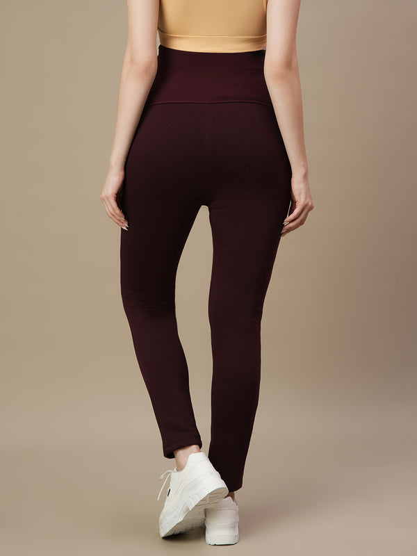 Maternity Fleece-lined Winter Leggings- Wine Berry