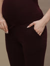 Maternity Fleece-lined Winter Leggings- Wine Berry