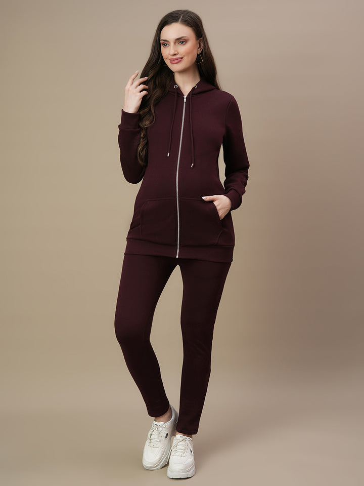 Maternity Fleece-lined Winter Leggings- Wine Berry