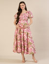 Maternity & Nursing Pink Floral Linen Midi Dress