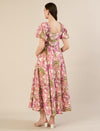 Maternity & Nursing Pink Floral Linen Midi Dress