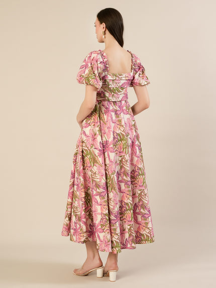 Maternity & Nursing Pink Floral Linen Midi Dress